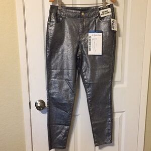 D. Jeans high waist skinny ankle jeans metallic silver
